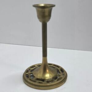 Vintage Solid Brass Candlestick Holder Taiwan Boho Hollywood Regency Decor 1970s
